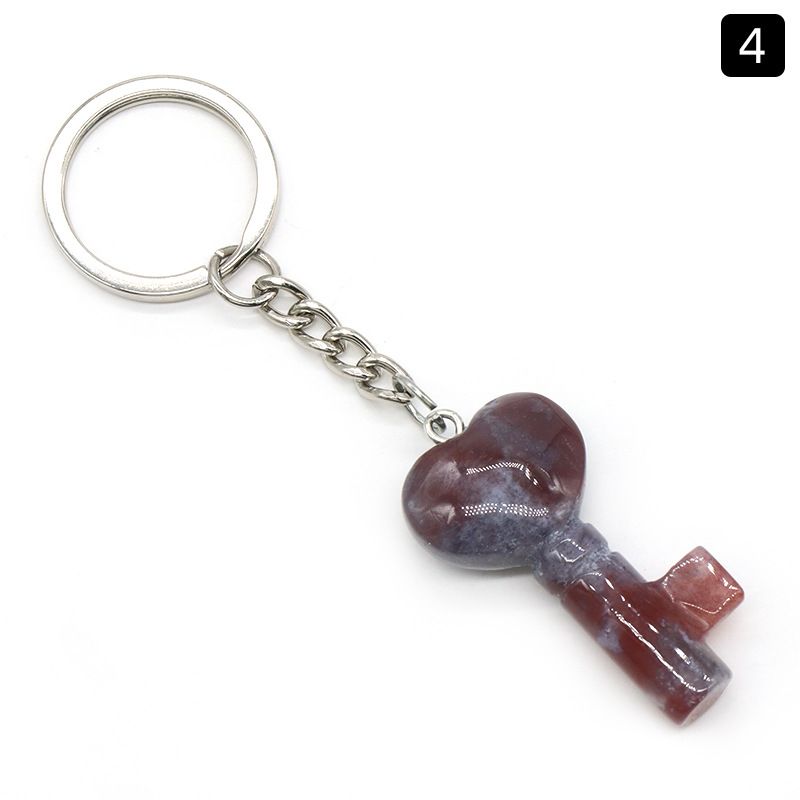 1569 - Chaveiro de Coração de Cristal Natural Chaveiro de Coração Pingente de Fechadura em Forma de Coração DIY Acessório Criativo de Pingente