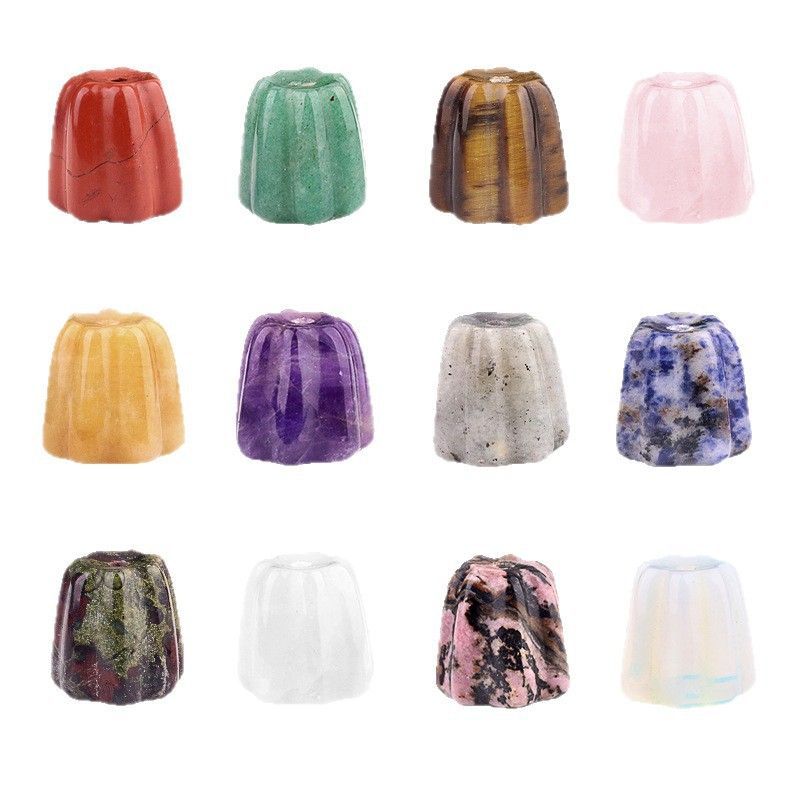 2060-Pedra de ágata de cristal natural esculpida base de incenso de flor, inserção de incenso de pedra de aromaterapia de cristal pequeno ornamento