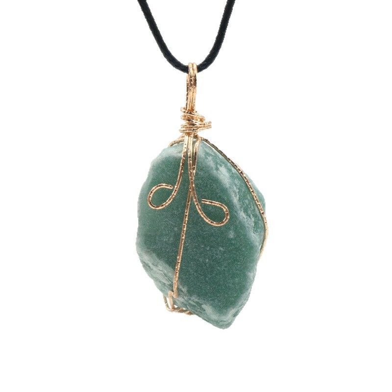 1414-Pingente de seda com enrolamento de pedra áspera citrina, ametista branca rosa fluorita Dongling jade acessórios de colar de pedra irregular