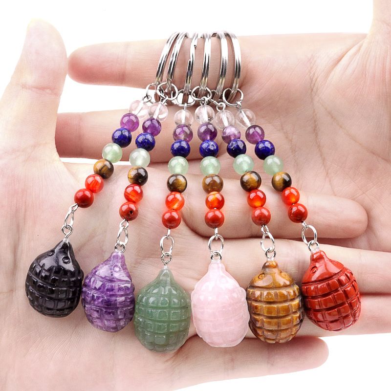 2018--1Em Mini Pequeno Hedgehog Chakra Chaveiro, Pingente De Pequeno Animal De Pedra De Ágata De Cristal Natural