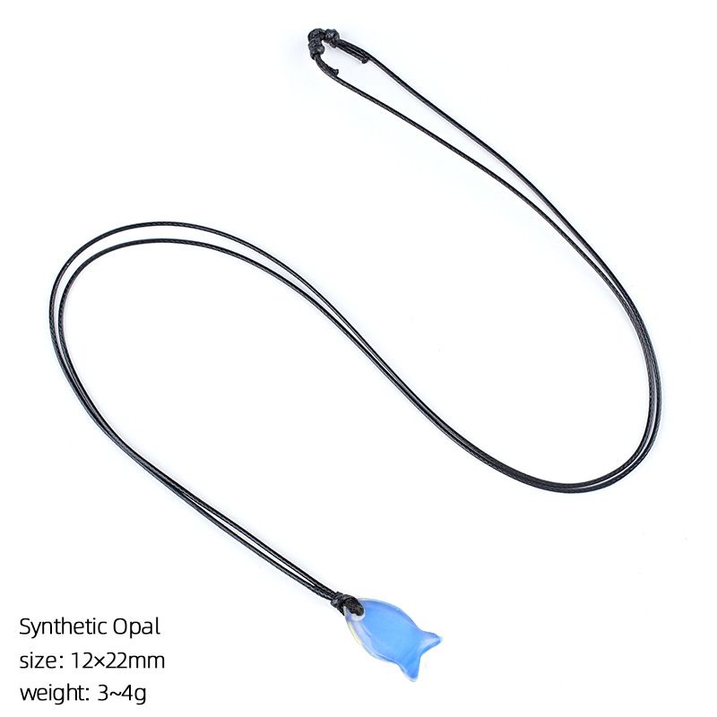 Colar de peixe de cristal natural 22Mm bonito tecido à mão ajustável corrente de suéter pedra áspera gravada pingente em forma de peixe