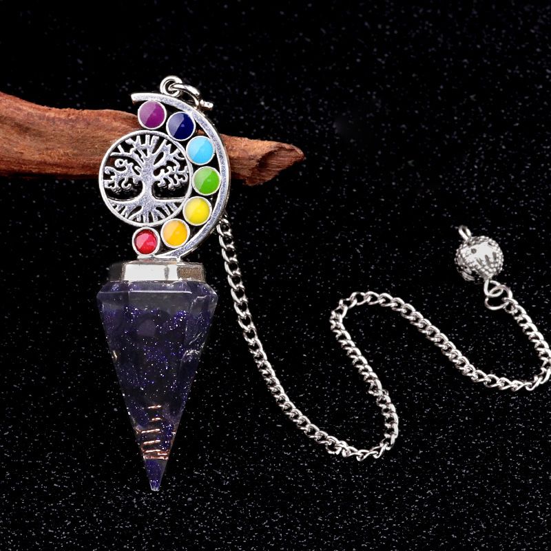 2145-Nova Árvore Colorida da Vida Resina De Cascalho De Cristal Hexagonal Cone Pêndulo Yoga Ornamento De Meditação