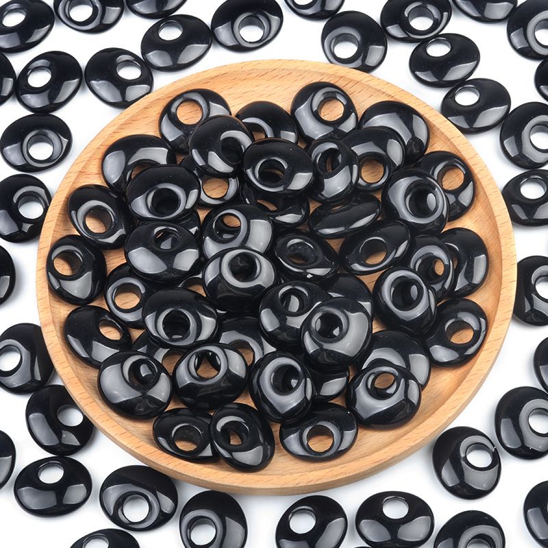 1763-16X20mm ágata preta borda buraco grande anel pingente brincos DIY colar jóias acessórios material