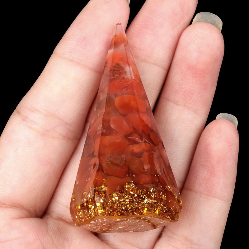 2320-Resina de cristal de resina hexagonal de anel de cone ornamento, cone geométrico tridimensional porta anel de pedra semipreciosa