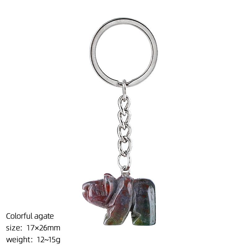 Pedra natural urso polar chaveiro criativo saco acessórios animais pedra cristal gravado urso pingente