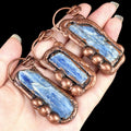1991-Pingente retro de cianita natural, colar de bronze de pedra áspera de cristal azul irregular