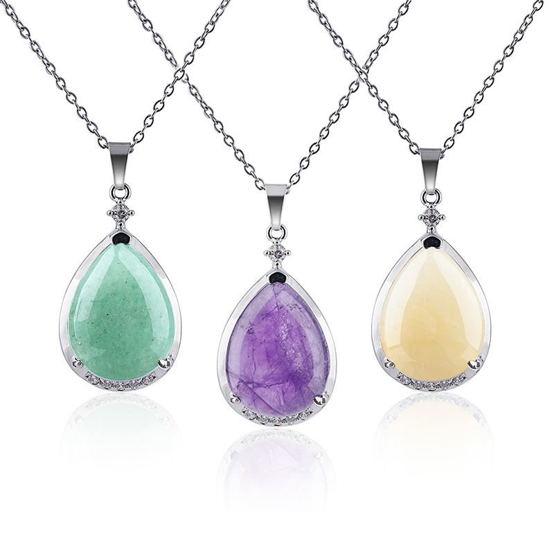 Pingente de gota de água de cristal natural popular com corrente de clavícula incrustada de cobre diamante colar de gota de água de ametista natural