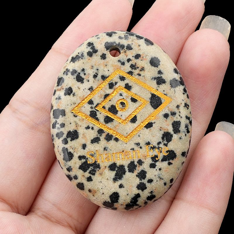 2335-Pingente de letras de pedra de palma de pedra de cristal natural Shaman Eye