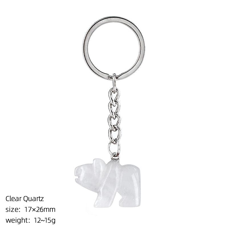 Pedra natural urso polar chaveiro criativo saco acessórios animais pedra cristal gravado urso pingente