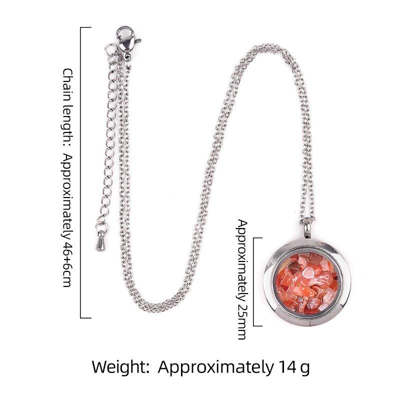 2123-Pedra de cristal natural pequena bola de cascalho de aço inoxidável Gawu caixa colar clavícula corrente pingente de jóias