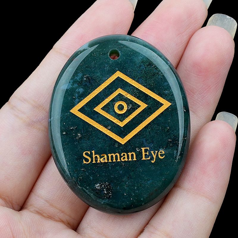 2335-Pingente de letras de pedra de palma de pedra de cristal natural Shaman Eye