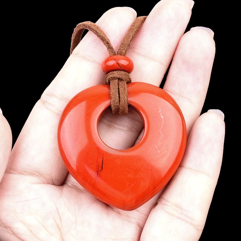 2042-Colar de amor oco de ametista natural, pingente de amor de pedra de olho de tigre de cristal em pó, joias de corrente de suéter em forma de coração.