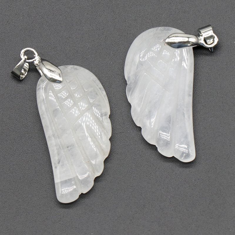1608-32Mm pingente de asa, pedra de ágata de cristal natural gravado pingente de asa DIY acessórios de jóias