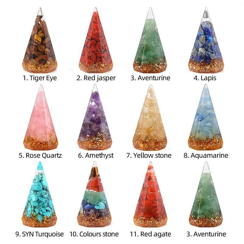 2320-Resina de cristal de resina hexagonal de anel de cone ornamento, cone geométrico tridimensional porta anel de pedra semipreciosa