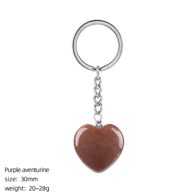 30Mm cristal natural amor chaveiro bonito saco decoração do carro pedra áspera polida pingente de coração de pedra semipreciosa