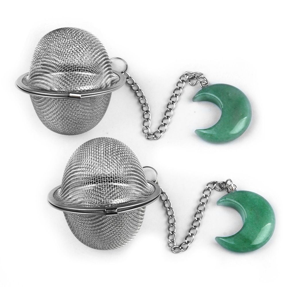 1789-Moon Tea Filter, Natural Crystal Agate Stone 304 Stainless Steel Tea Filter Sopa Hot Pot