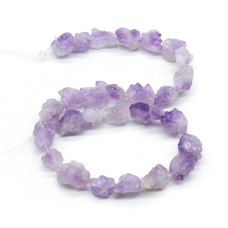 Pedra áspera de cristal único de ametista orifício reto contas soltas, orifício vertical dentes de ametista de lavanda, flores de ametista