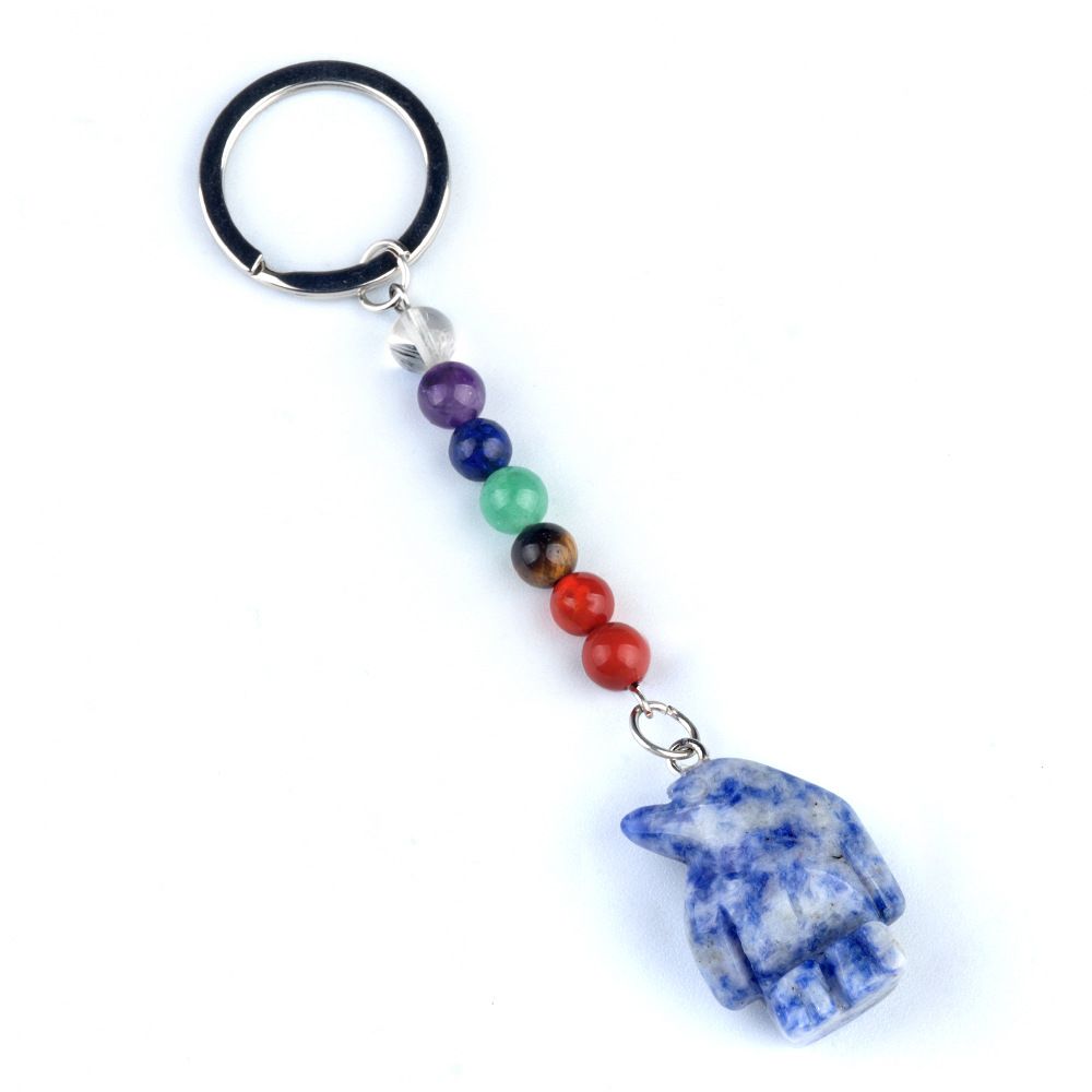1961-Chaveiro de pinguim de pedra de cristal colorido, pingente de jóias de chakra, pingente de chaveiro de animal pequeno