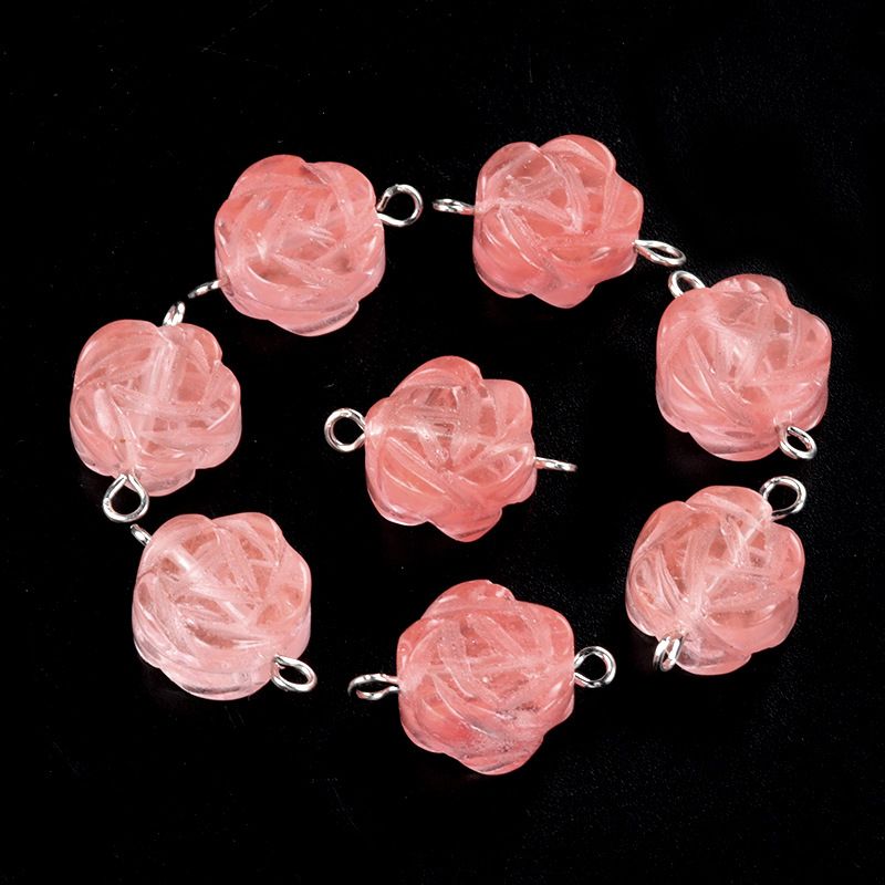 1722-Conector de furo duplo rosa, pedra semi-preciosa natural rosa gravada de dupla face Acessórios para joias DIY