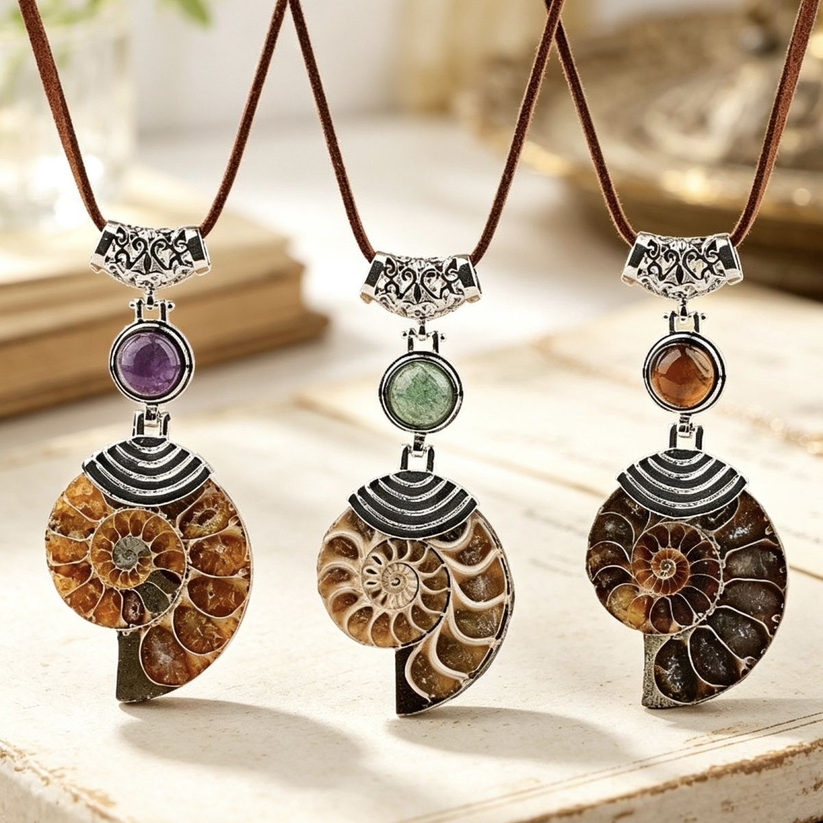 2350 Moda europeia e americana criativa natural caracol fóssil liga incrustada cristal saco de contas pingente manchado colorido caracol colar jóias