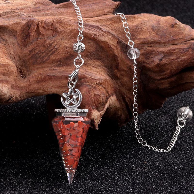 2138-Star-Moon Hexagonal Cone Cristal Ágata Pedra Semi-preciosa Resina de Cascalho Pingente de Pêndulo