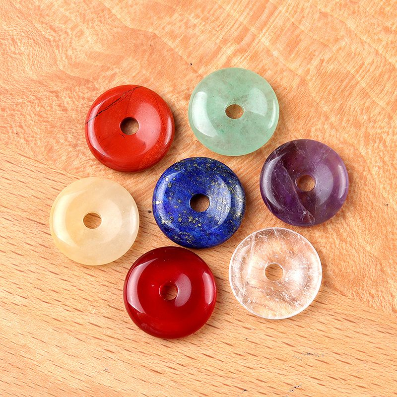 1634 um donut em um grupo de 7, sete veias, ágata de cristal natural, pingente de fivela de segurança, acessórios de joias.