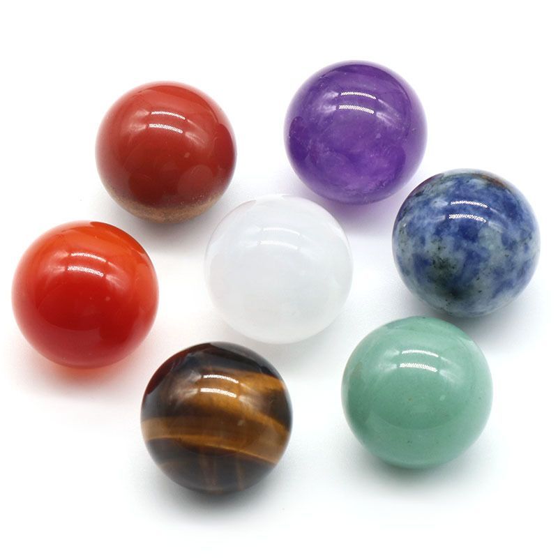 Conjunto de bolas 1355-12mm16mm20mm, cristal natural ágata bola de pedra colorida conjunto 7 pcs