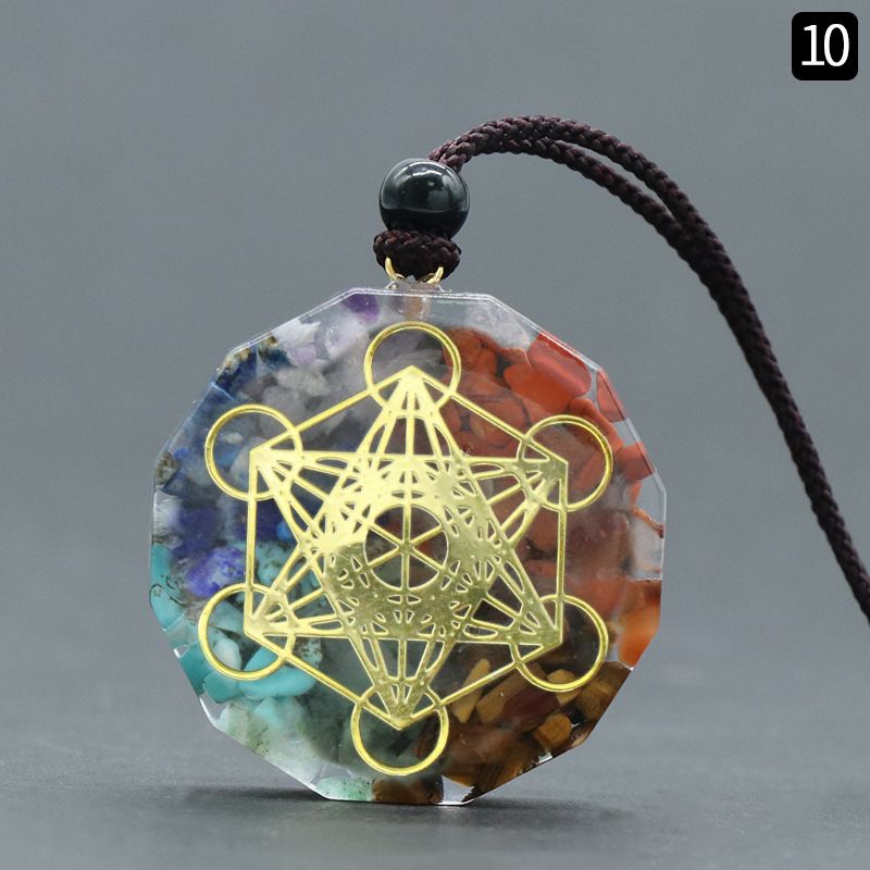 1556Reiki Energia de Cura Sete Veias Colar de Resina de Cascalho de Cristal Natural