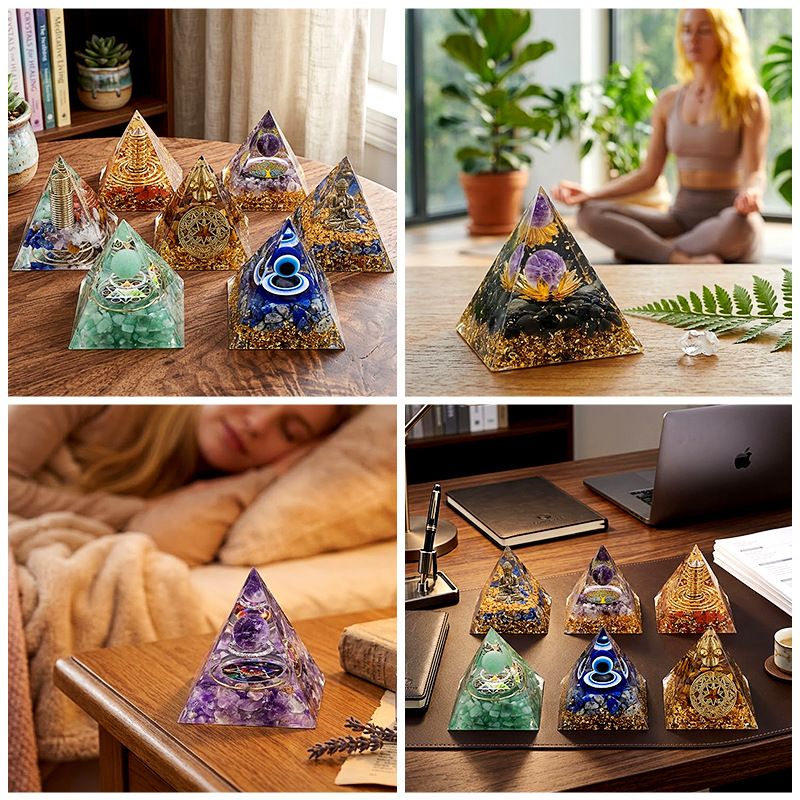 6Cm cristal bola pirâmide ornamento de mesa Chakra Yoga Meditação Resina Yoga Meditação Resina Epóxi