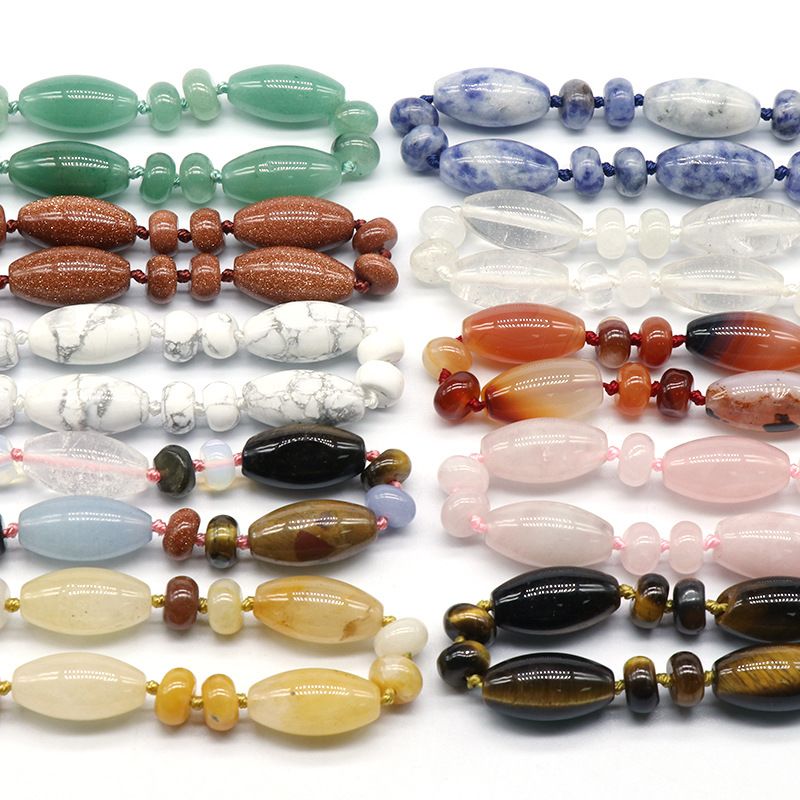 Colar de pedra natural colar de ágata de cristal colar de pedra colorido, cordão de arroz colar com nó de ábaco