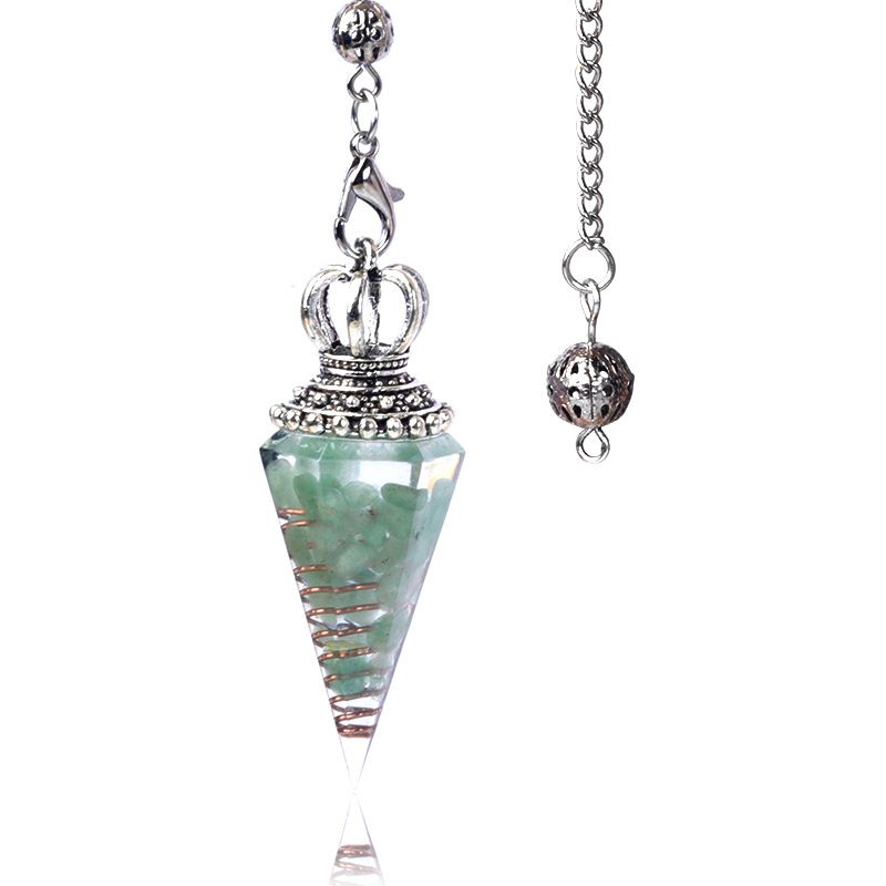 1645-Pêndulo de alma, pêndulo de resina de cascalho cristal, pêndulo de chakra cônico hexagonal
