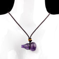 Colar de corda de cabaça de cristal natural roxo rosa e branco esculpido à mão pingente de pedra semipreciosa