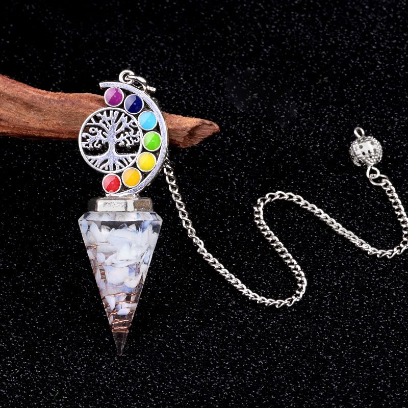 2145-Nova Árvore Colorida da Vida Resina De Cascalho De Cristal Hexagonal Cone Pêndulo Yoga Ornamento De Meditação