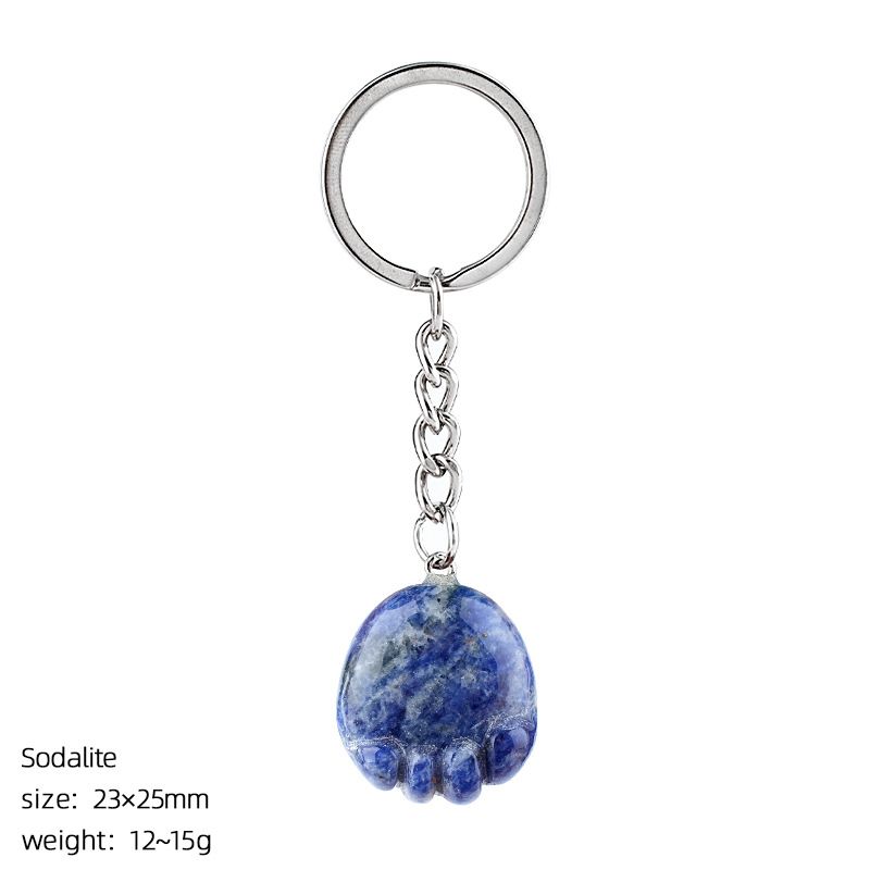 Pé de cristal natural chaveiro DIY saco de roupas bonito gravura decorativa semi-preciosa gato garra pingente