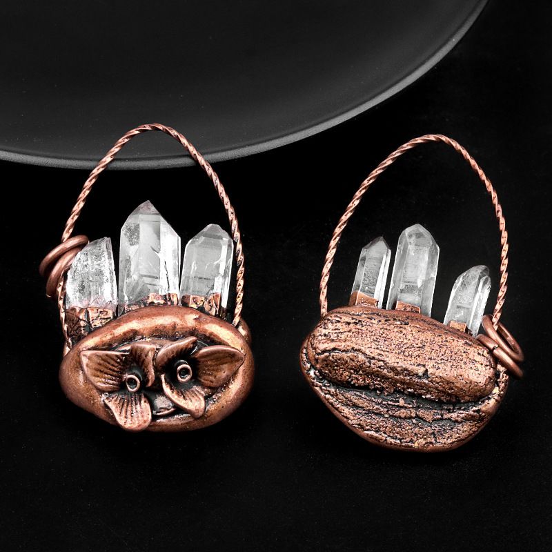 2010-Pingente de cesta de flores de cristal branco natural com três pedras ásperas, colar de cristal retro embutido pingente de jóias DIY