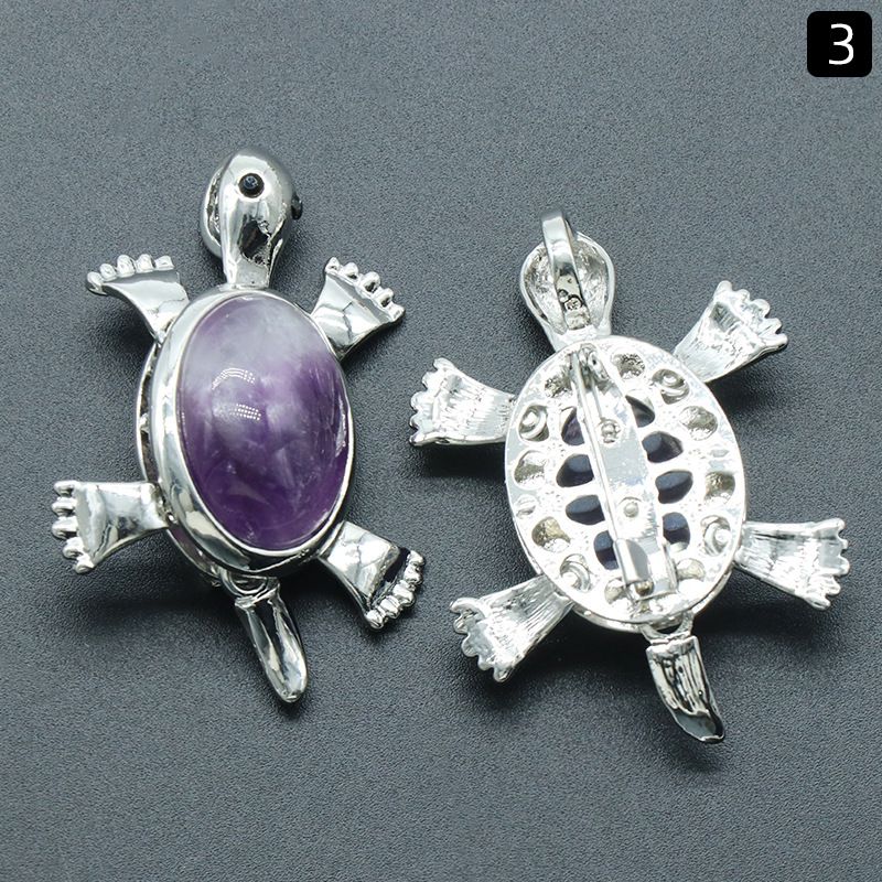 Pingente de broche de tartaruga 1558, acessórios de colar de pingente de pedra preciosa incrustada em liga de cristal natural