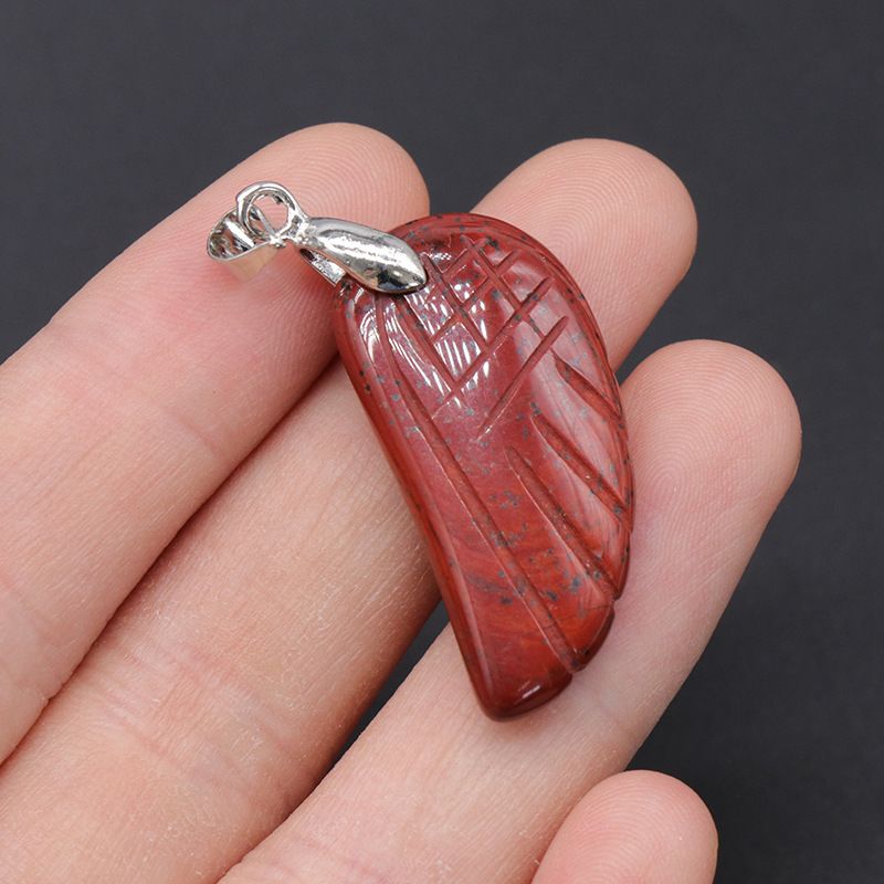 1608-32Mm pingente de asa, pedra de ágata de cristal natural gravado pingente de asa DIY acessórios de jóias