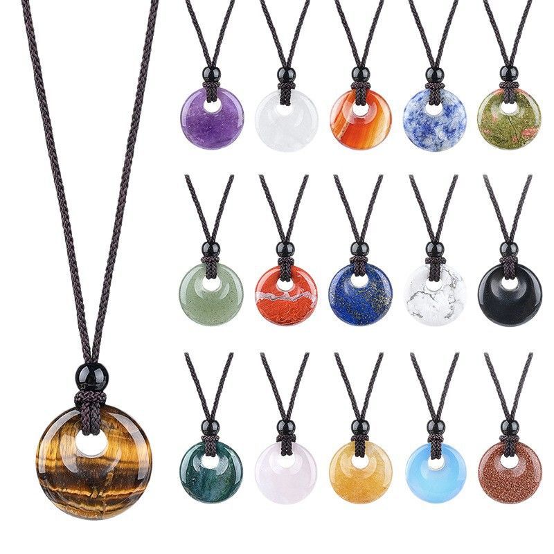 Pingente de fivela de segurança de cristal natural de 20Mm, colar de fivela de princesa redonda com grande buraco gravado em pedra selvagem, presente de Natal.
