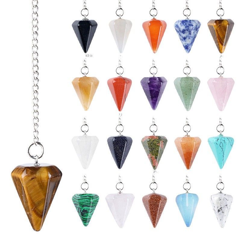 Pingente de cristal natural Coluna hexagonal gravada em pedra natural Acessórios de ioga Frequência ajustável pêndulo de ametista