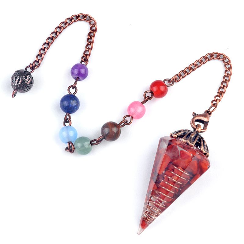 1972-Resina de cascalho de cristal natural pingente de pingente de bandeja de flor de cone hexagonal, chakra colorido pérola yoga jóias