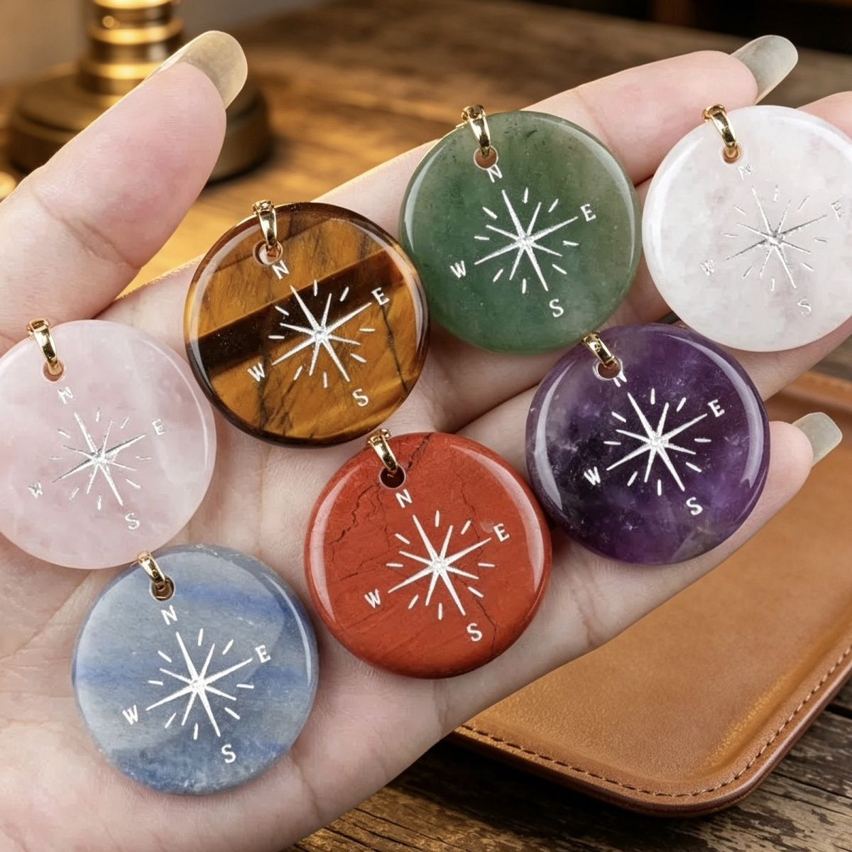 Pingente de estrela de bússola de cristal natural de pedra de ágata 30mm DIY colar de charme da sorte retro jóias pingente de presente