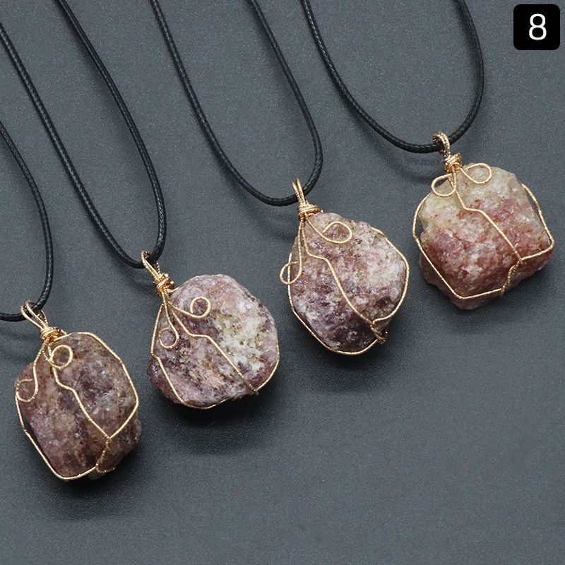 1414-Pingente de seda com enrolamento de pedra áspera citrina, ametista branca rosa fluorita Dongling jade acessórios de colar de pedra irregular