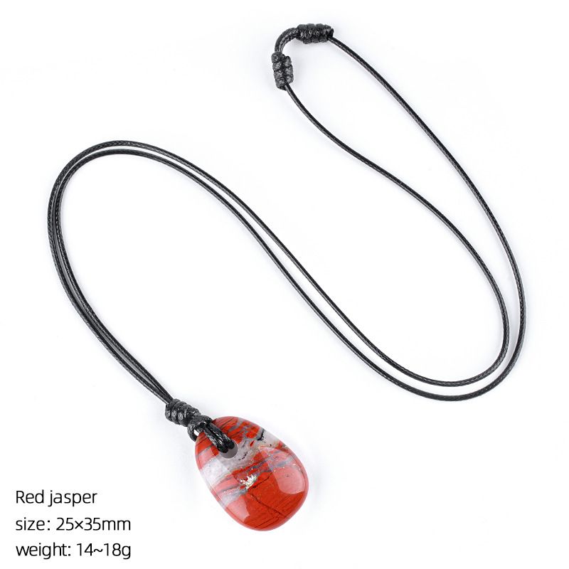 Colar de cristal natural, joias de corrente de suéter versátil retrô, corda trapezoidal tecida à mão com orifício grande, pingente de pedra áspera.