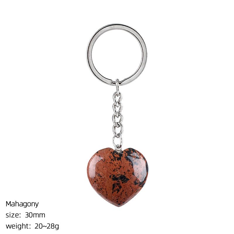 30Mm cristal natural amor chaveiro bonito saco decoração do carro pedra áspera polida pingente de coração de pedra semipreciosa