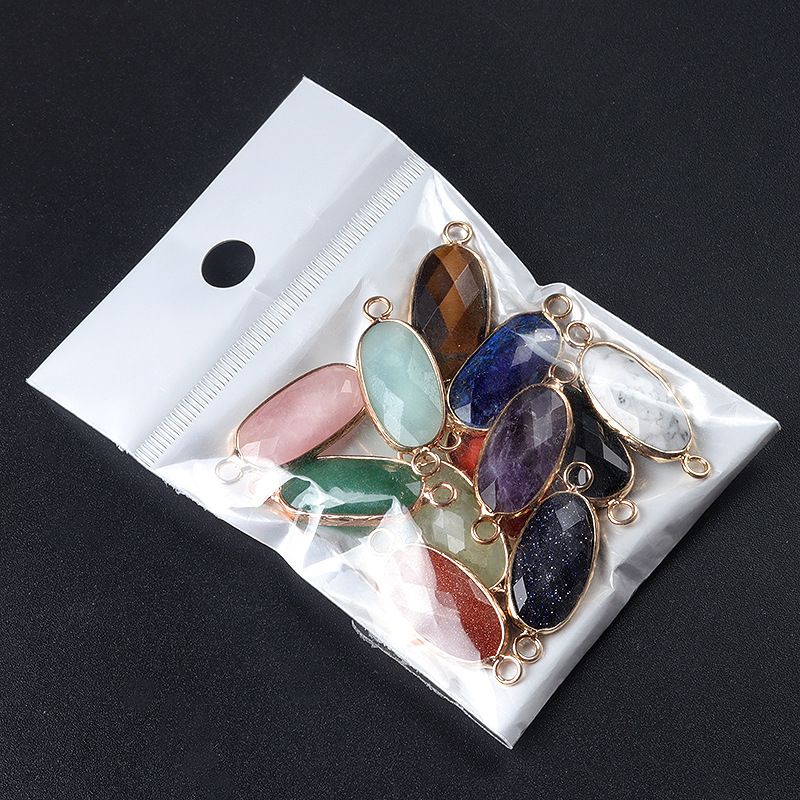 1636-Cristal Natural Oval Corte Duplo Pingente De Buraco Duplo Diy Acessórios Colar Brincos Acessórios Conector