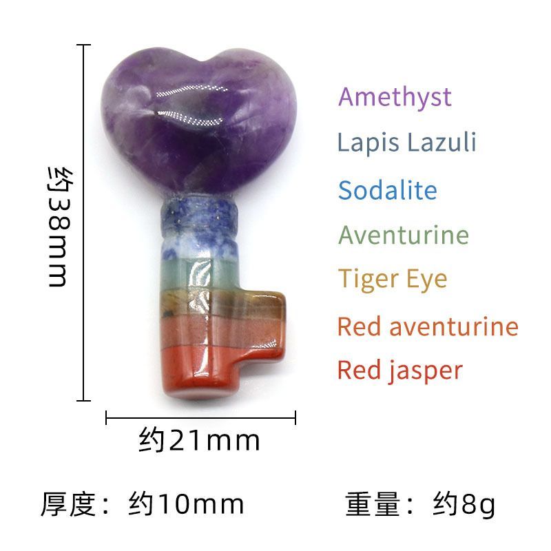 1499-Natural Crystal Colorful Stone Love Key Shape, Chakra Heart Lock Key