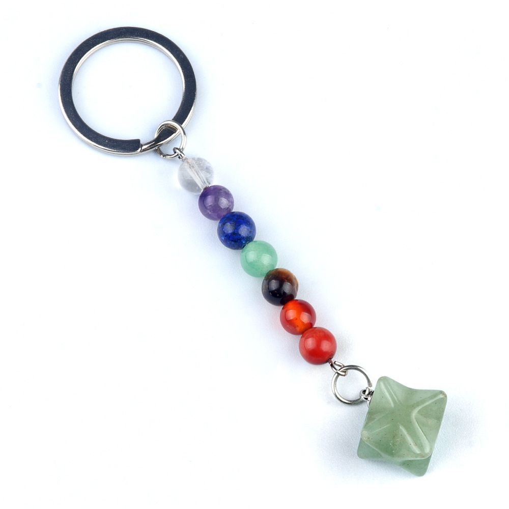 1937-Pedra colorida de cristal natural ágata Kaba chaveiro estrela, pingente de hexagrama tridimensional Merkaba.