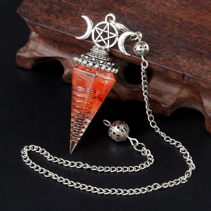 1690-Lua trifásica colorido cascalho resina cristal pedra preciosa hexagonal cone pêndulo, pingente de chakra