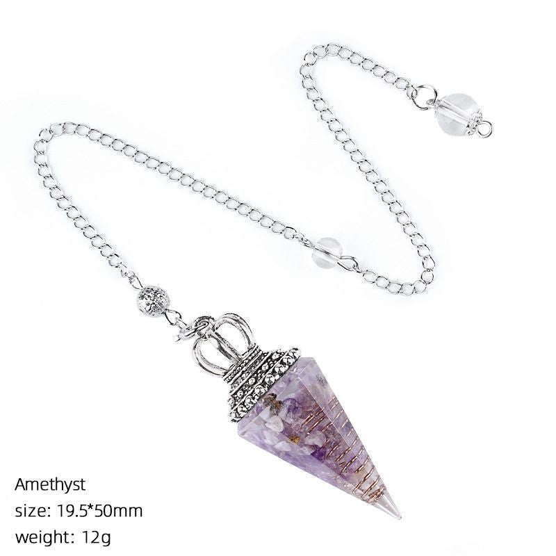 Hot Sale Pingente de Pêndulo de Cristal Natural Crown Yoga Acessórios de Meditação Hexagonal Cone Ajustável Resina de Freqüência Pêndulo