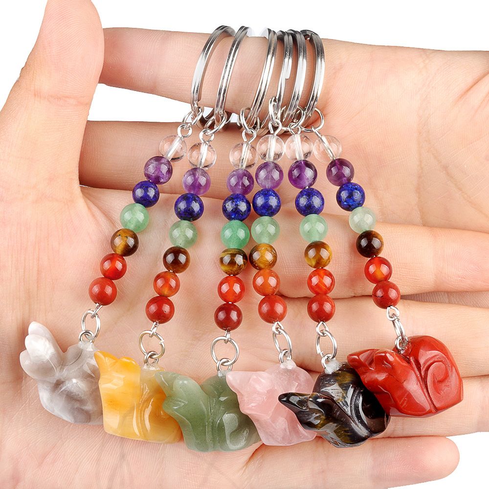 1962-Chaveiro de caracol de pedra de cristal colorido, pingente de jóias chakra, pingente de chaveiro de animal pequeno